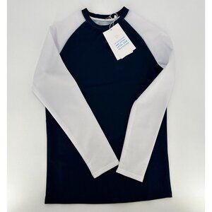 Bermies Boy's Long Sleeve Rash Guard Swim Shirt Navy Blue/White sz 8 NWT